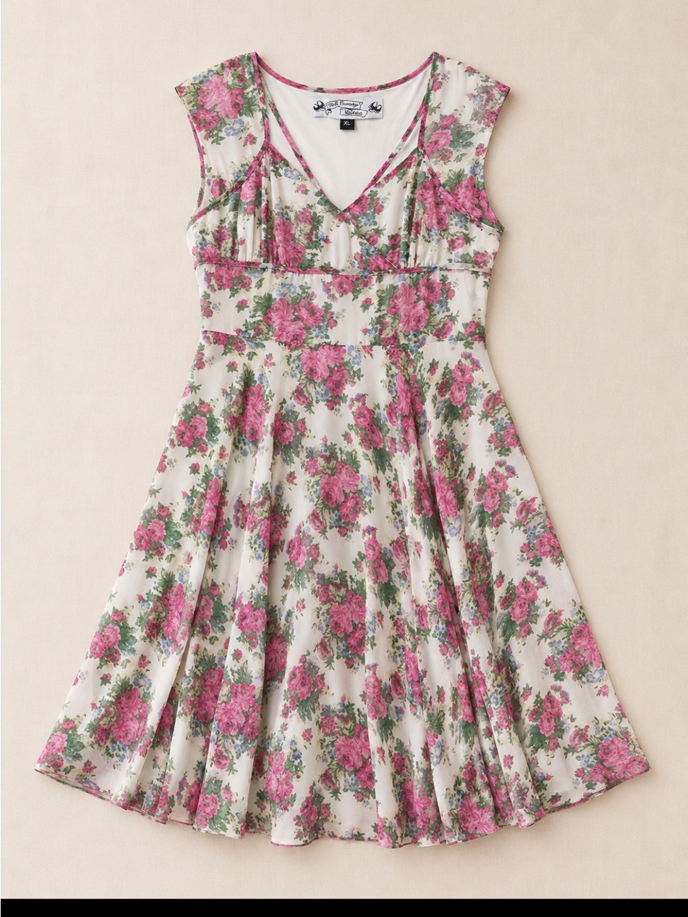 Hell Bunny Vixen Annalisse Floral Fit & Flare Dress XL Cottagecore Pink FLAW